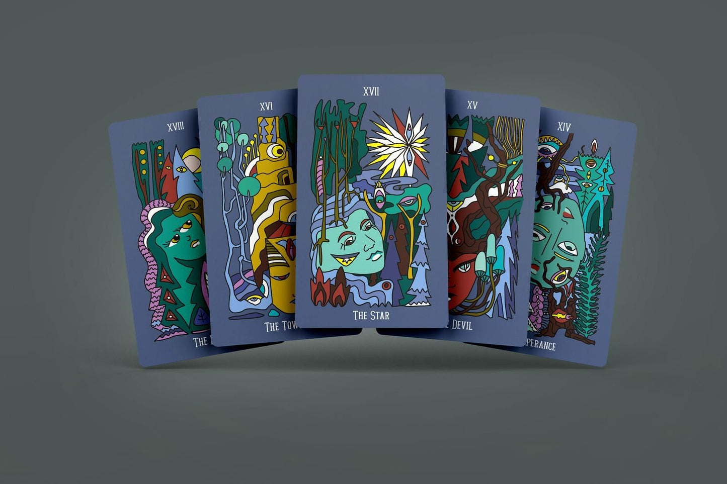 Mysterious Forest Tarot Card deck is a Psychedelic Experience Occult Tool with Mushrooms and Trippy Imagery