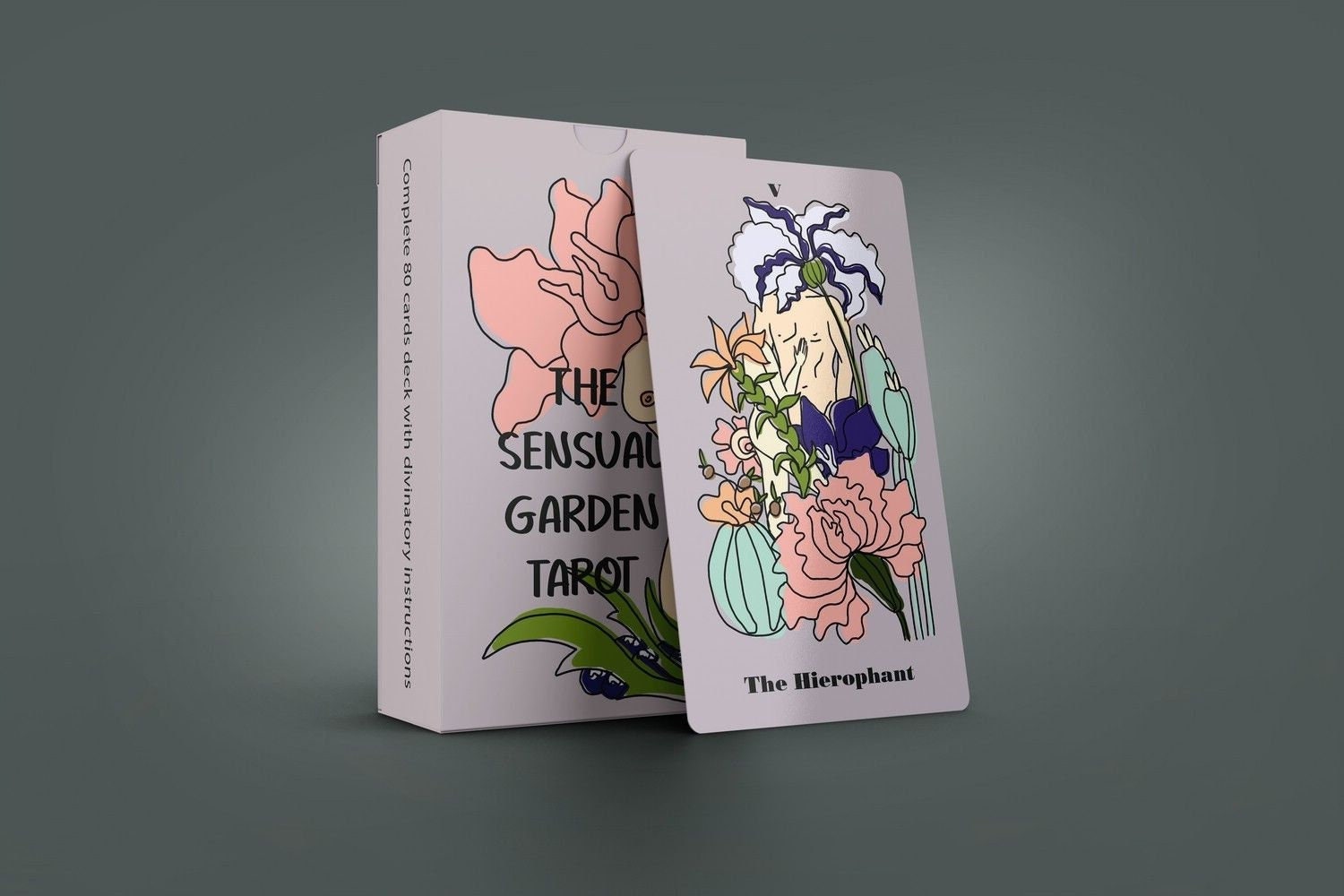 Sensual Garden Tarot Deck. Oracle Divination Tool, Unique Indie Occult Cards Beginner Rider Waite Tarot With Guidebook. Vintage Line Art