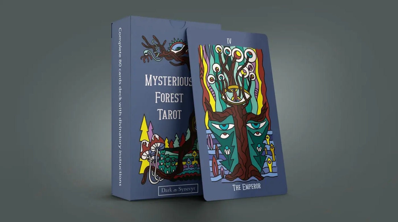 Mysterious Forest Tarot Card Deck, Psychedelic Mushroom Rider Waite Tarot With Guidebook, Indie Occult Divination Tool SLIGHTLY DAMAGED BOX