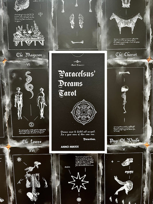 Paracelus Dreams Tarot Card Deck in Black, Rider Waite Tarot with Guidebook. Indie Occult Divination Cards, Taxicology Mortician Oddity Gift