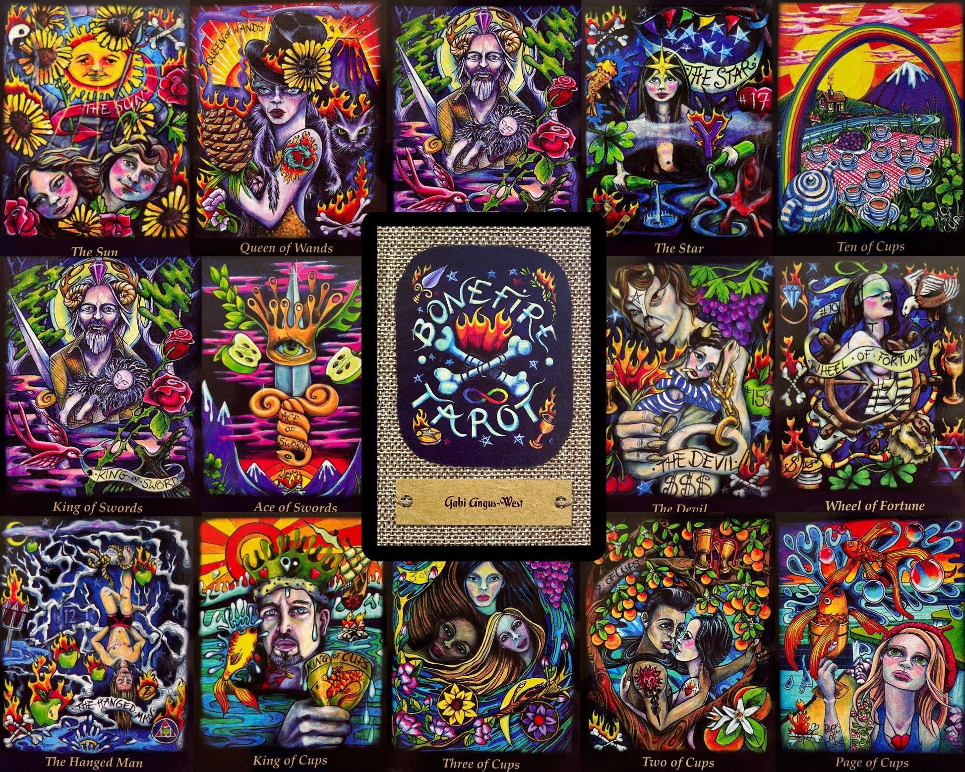 Bonefire Tarot Deck Occult Divination Cards, Vintage Tattoo Flash Art Sailor Jerry, Rider Waite Tarot with Guidebook Tarot Cards Beginner