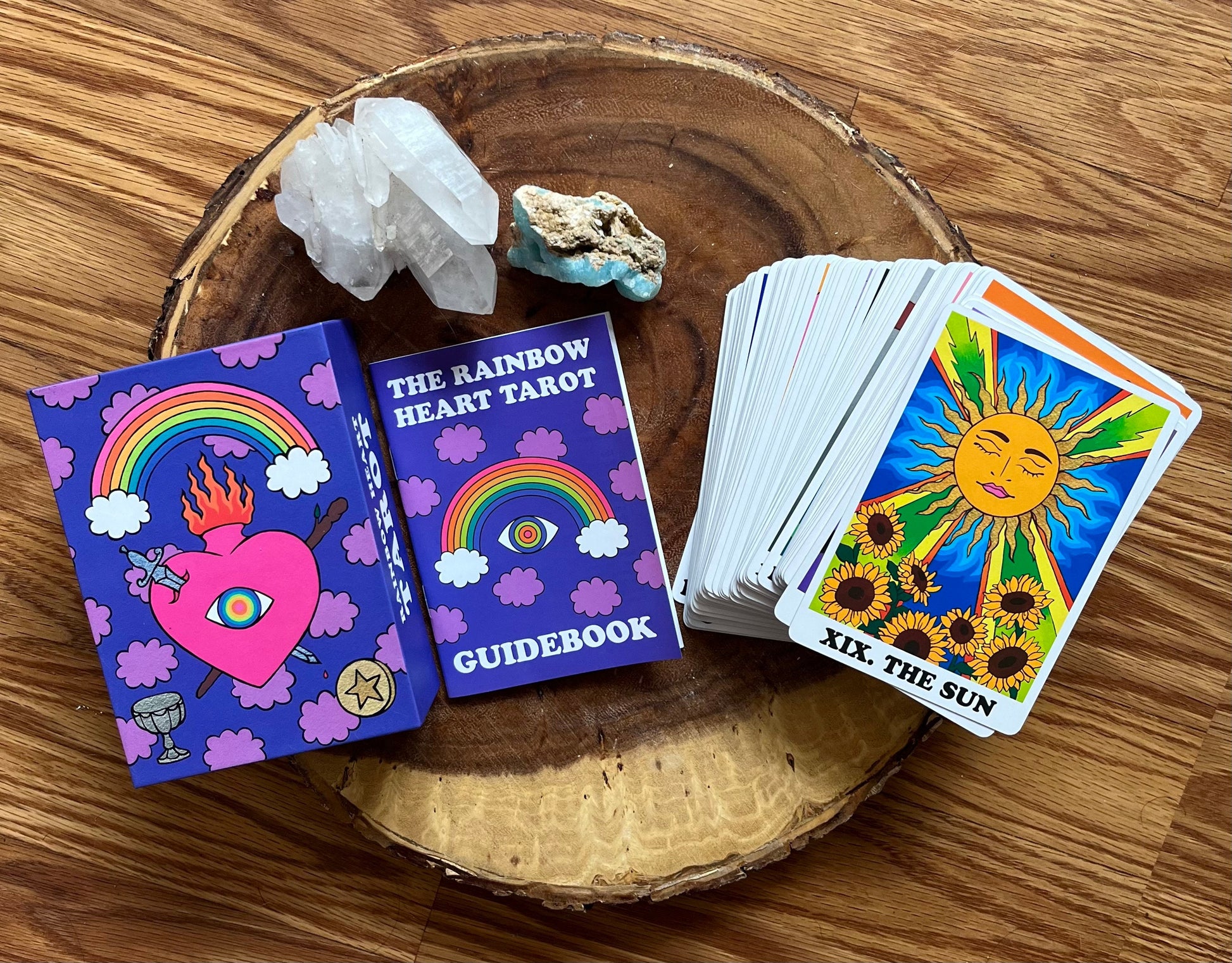 Rainbow Heart Tarot Deck. Vintage Rider Waite Cards With Guidebook Beginners, Oracle Divination Tool Occult Cards, Indie Tarot Inclusivity