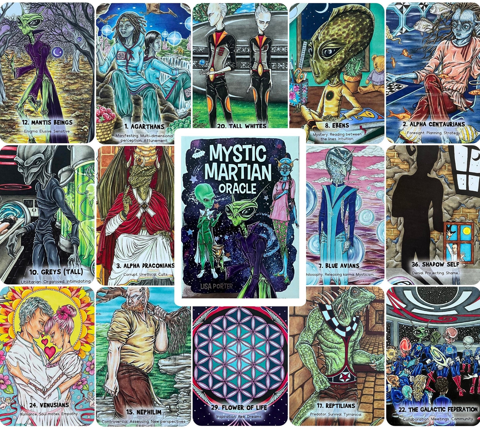 Mystic Martian Oracle Deck, Space Rider Waite Tarot Card With Guidebook for Beginner, Alien Lover Gift Divination Tool, Occult Oracle Game