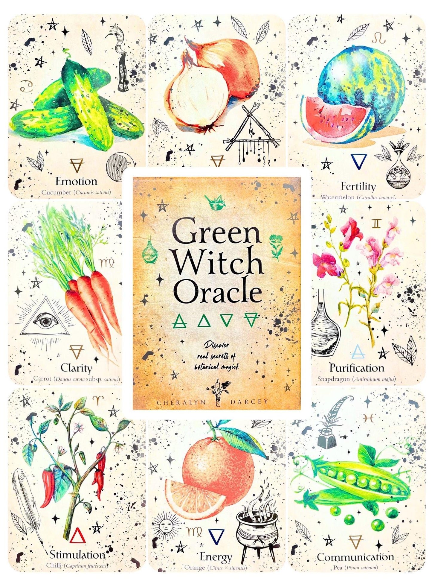 Green Witch Oracle Deck with Guidebook, Floral Tarot Cards, Witchcraft for Beginner, Botanical Lover Gift, Divination Tool, Occult Tarot