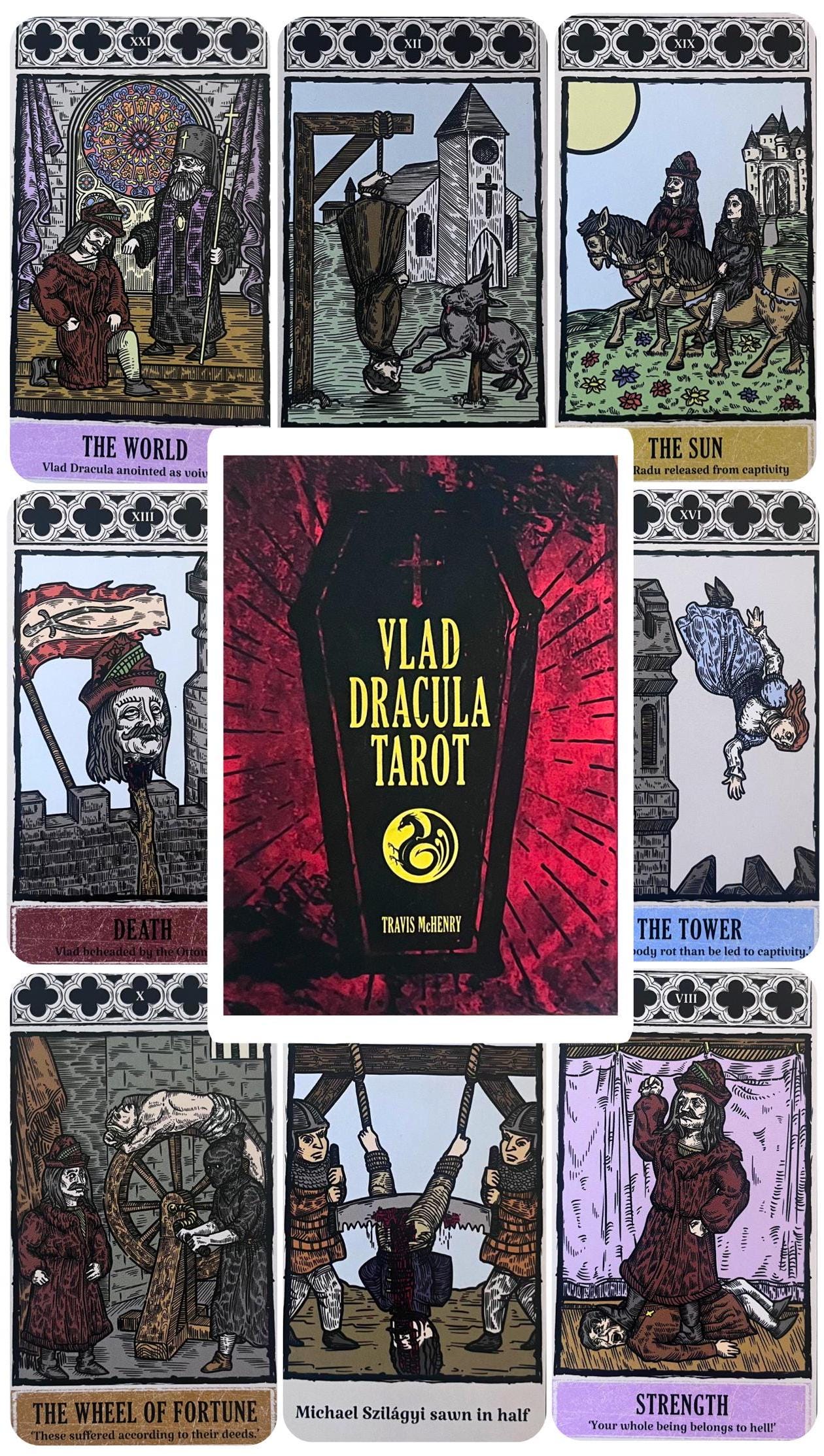 Vlad Dracula Tarot Deck Occult Divination Cards, Vintage Historical Art, Rider Waite Tarot with Guidebook Oracle Cards, Divination Tool